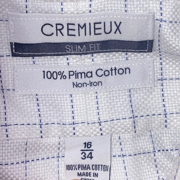 EUC Mens Cremieux Slim Fit White & Blue Prima Cotton Button Down Size 16/34 - Picture 3 of 8